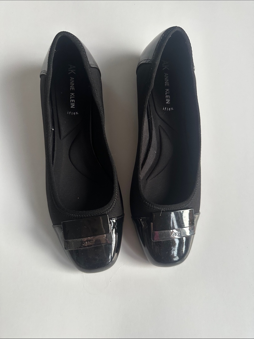 Anne Klein Black Women's Ballet Flats with Patent Toe Accent